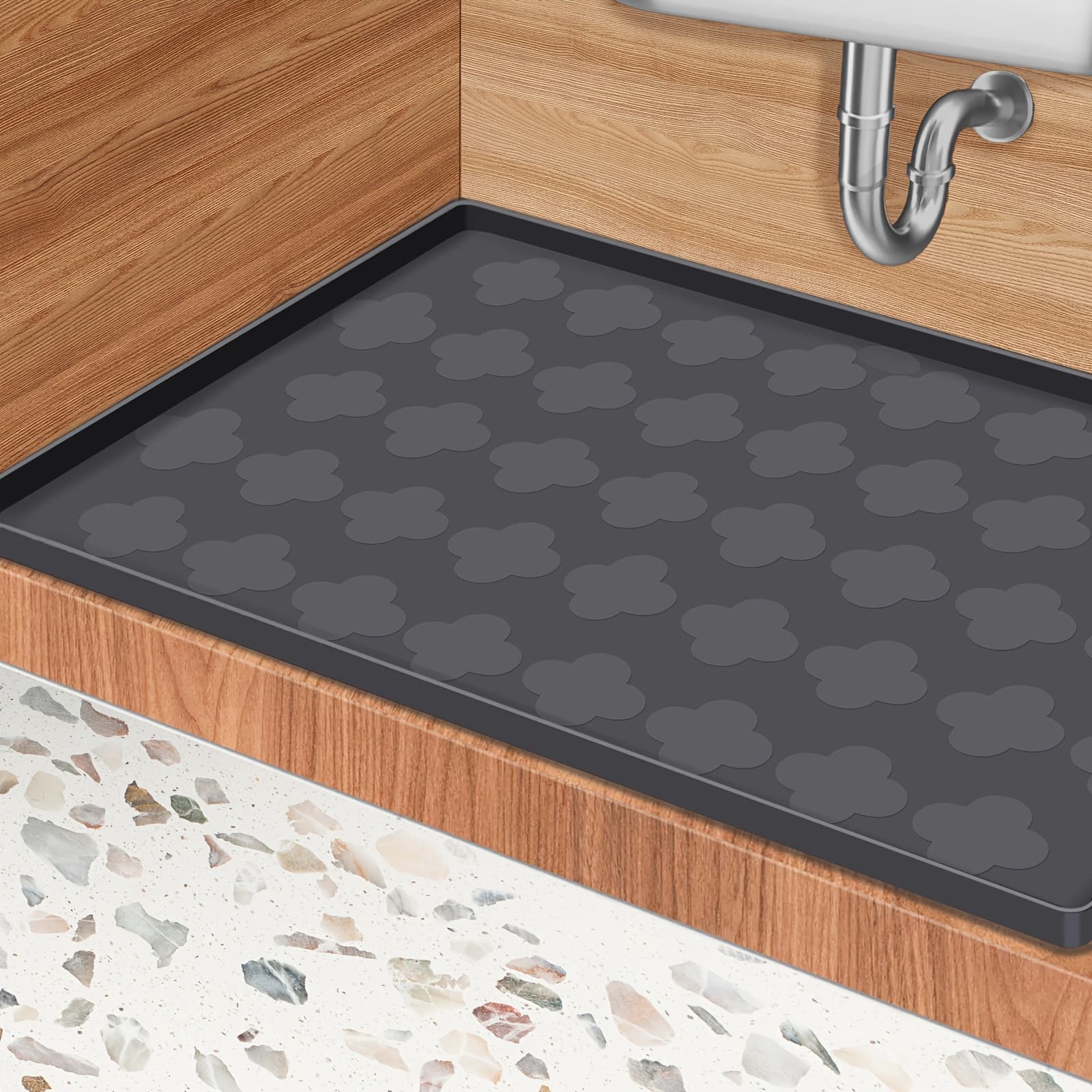 TEMU 34 "x 22" Sink Pad Waterproof, Mirror Bottom Anti-slip Cabinet Organizer, Silicone Pad Kitchen Drawer Rack And Cabinet Liner, Kitchen Organizer And Storage Sink Protector, Guide Tray Pet Food Pad
