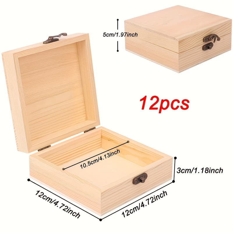 TEMU 12 Pack Unfinished Wooden Boxes For Crafts, Party Favors For Birthday Parties, With Lid And Clasp, Pirate Decorations, Christmas Gift Box