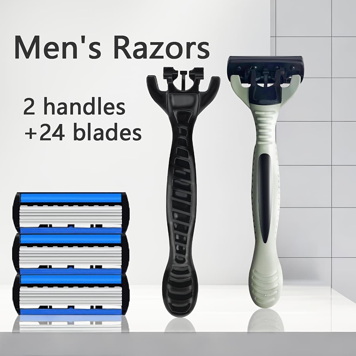 TEMU 6 Blade Men's Shaving Razor For Men Beard Mustache- Replaceable Cartridges , 26pcs Set, 2/4/6 Handle & /72 Cartridges