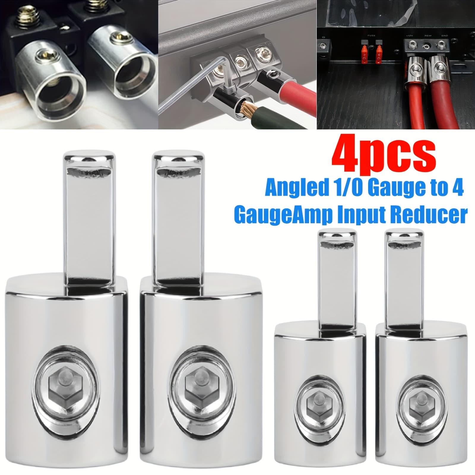 TEMU 4pcs Amp Car Audio Amplifier Power Plug Supply Wiring Terminal Input 1/0 Gauge To Output 4 Amplifier Input Adapter