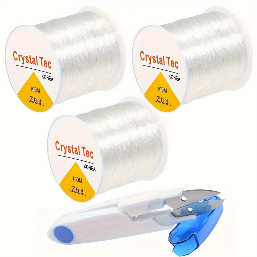 TEMU 300m Clear Elastic String For Bracelets With 1 Scissor 0.8mm Strong Stretchy String Cord Thread For Jewelry Making Diy Handcraft Accessories (3 Rolls)