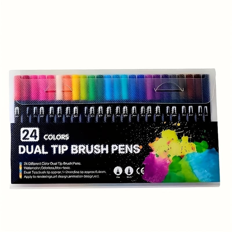TEMU 24-color Marker Pen Drawing Set, Coloring, Painting, Sketching, Durable, Suitable For Office, School, Home And Other , Bright Colors, Durable Pen Tips, Birthday Gift