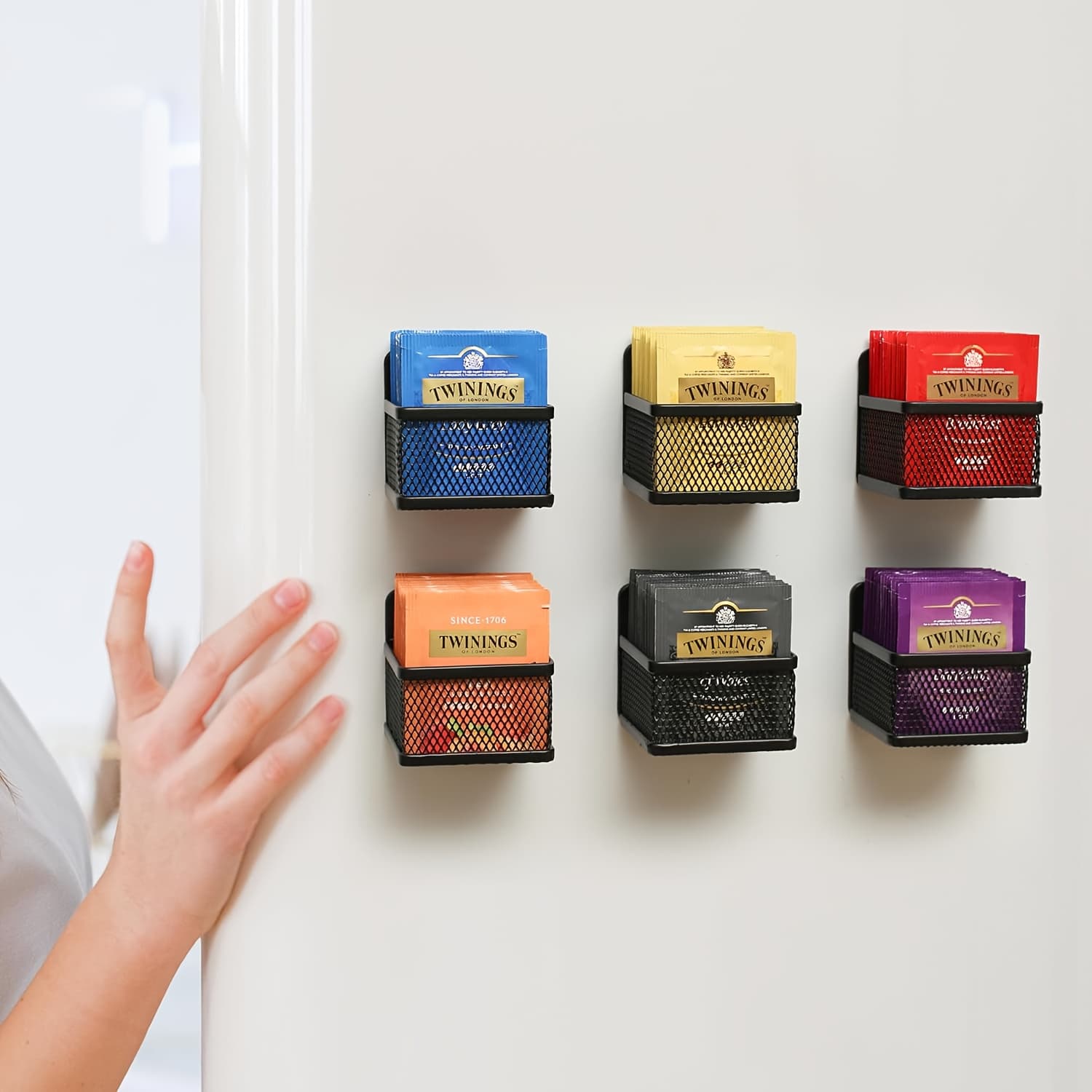 TEMU Magnetic Tea Bag Organizer, Set Of 6 Metal Tea Storage Holders For Fridge, Countertop, Or Kitchen Rack, Stylish, Space Saving Tea Accessories & Storage, Small, Black, Great Gift For