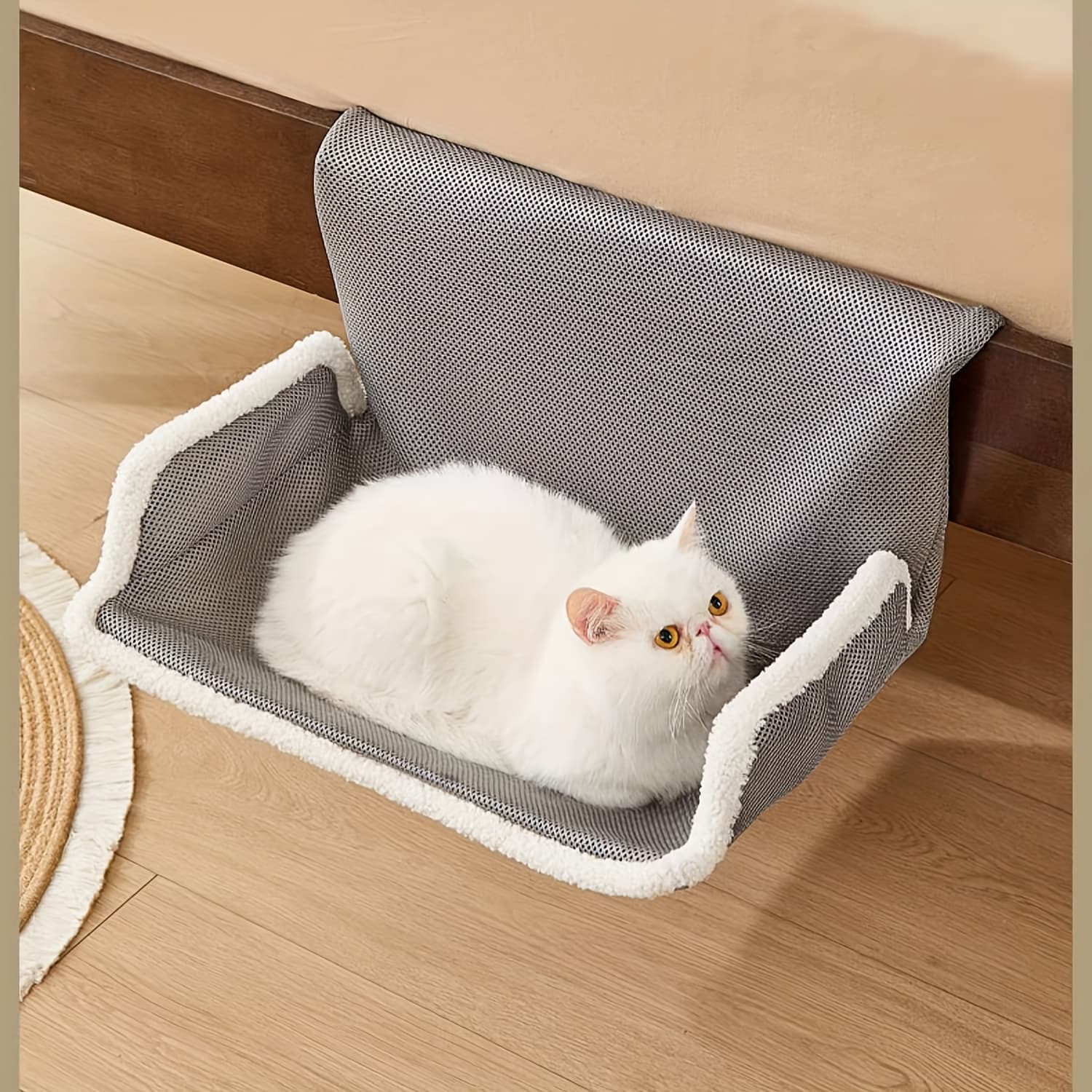 TEMU 1pc, Cat Bedside Hammock, Suitable For Cats' Afternoon - Firm Installation, Window Sill Hanging Bed, Hanging Cat Bed, Windowsill Balcony Cat Hammock