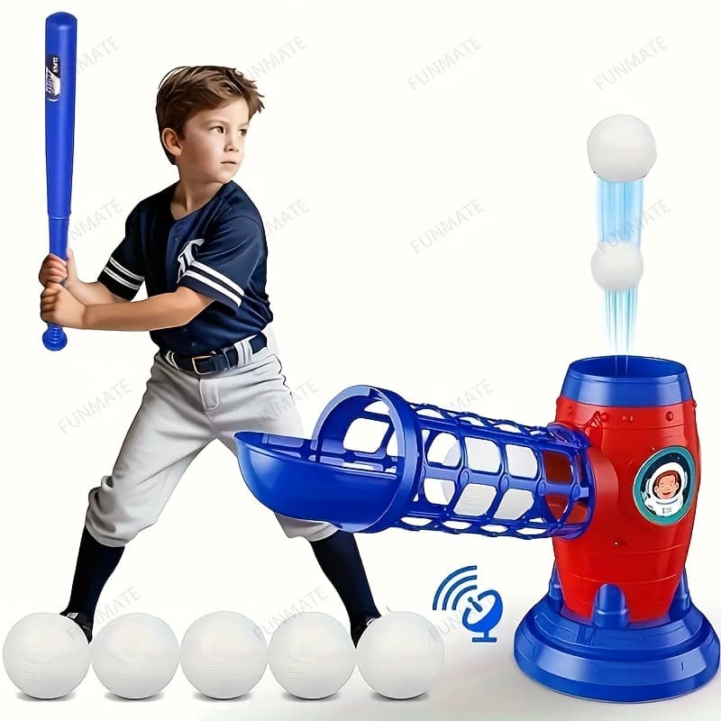 TEMU Fully Automatic Children's Baseball Machine, Plastic Baseball Toy Set, Including 10 Balls, Baseball Sports Training Equipment, For Birthday And Christmas Gifts