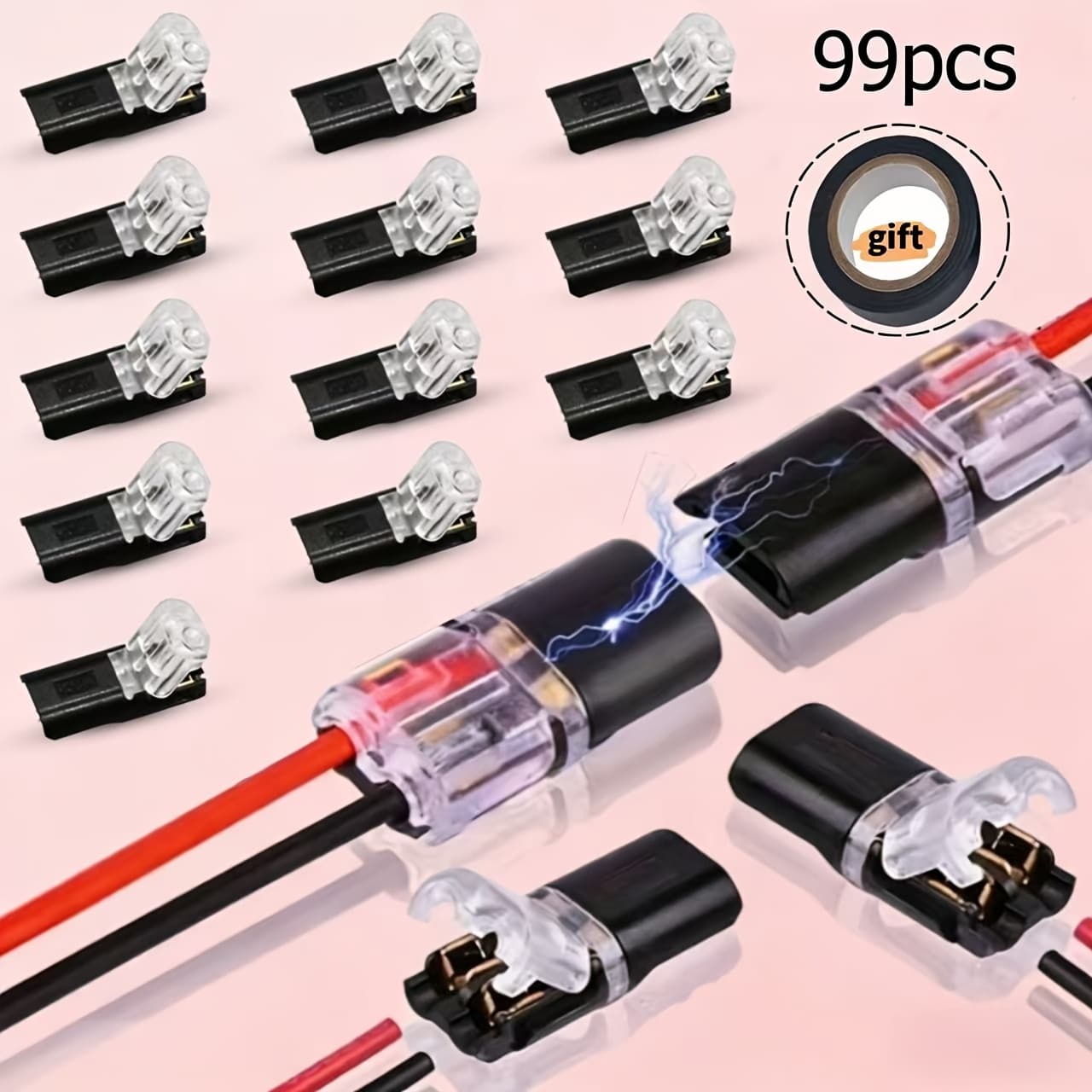 TEMU 99 Dual-wire Plug Connectors, Led Strip Connectors, Low-voltage Led Strip Connectors, With Locking Clips, Plugs, Led Strip Connectors, Wire Connectors, Plus 1 Roll Of Insulating Tape.