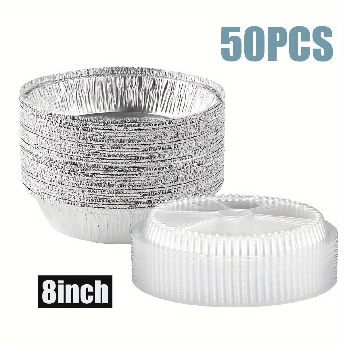 TEMU 50pack Disposable Aluminum Foil Pans With Clear Lids 8 Inch Round Aluminum Pans, Ideal For Baking, Storing, Heating, Serving - Round Foil Pans With Lids