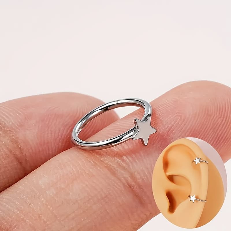 TEMU 1pc 16g Stainless Steel Star Decoration Nose Ring - Cartilage Earring Tragus Helix Conch Lobe Piercing Ring, Suitable For Men And Women Daily Wear