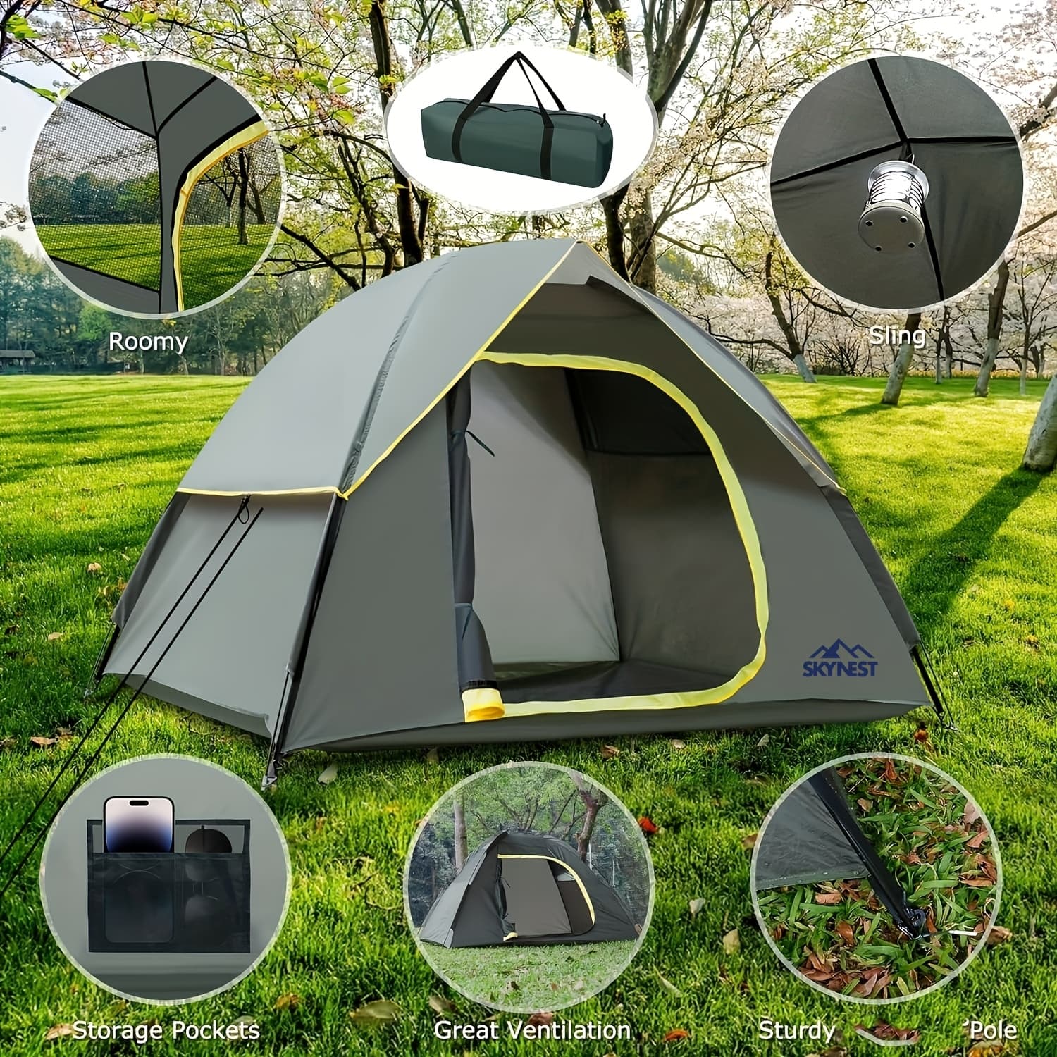 TEMU Tent For Camping, Suitable For 2 To 5 Individuals, Family Dome Design, Easy To Assemble, Includes A Carry Bag, Lightweight For Outdoor Activities Like Camping, Traveling, And Hiking