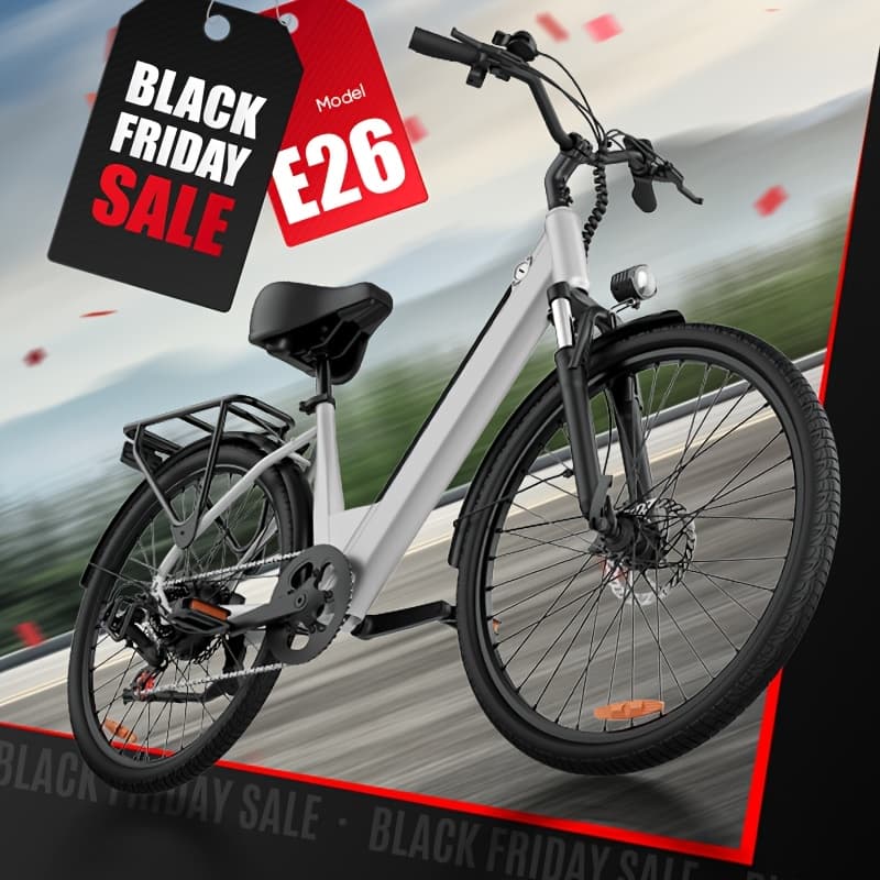 TEMU Urlife E26 Electric Bike For Adults, 26" Commuter Ebike With 48v 10.4ah Removable Battery, 40-60 Miles Range, Dual Shock Absorbers, Perfect For City Commuting & Outdoor Adventure White