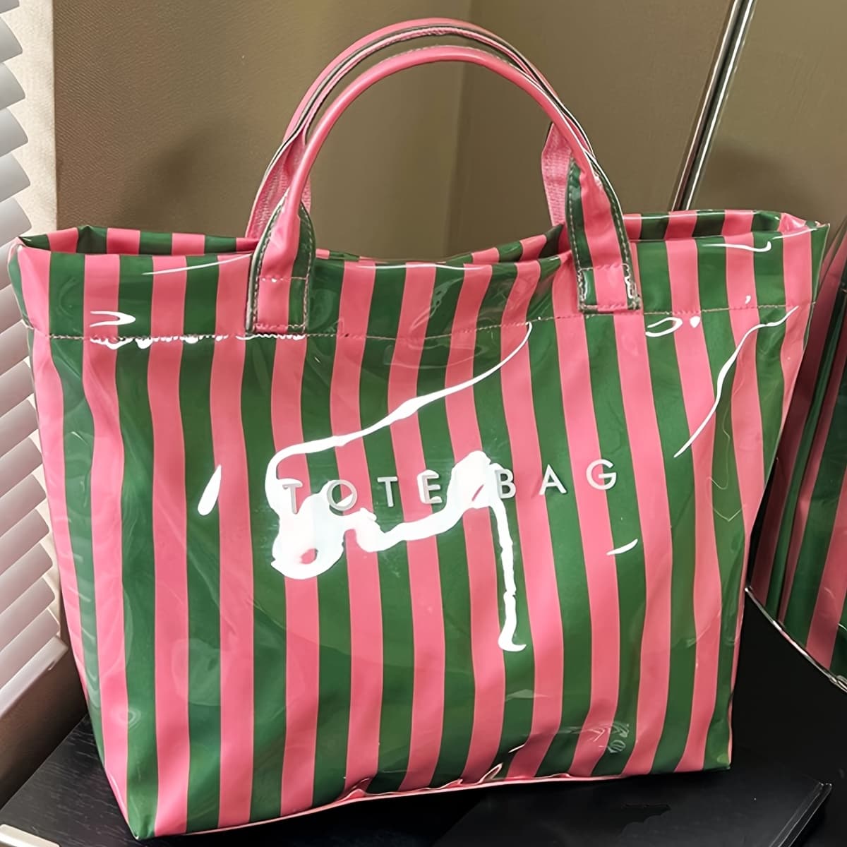 TEMU New Large Capacity Women's Handbag, Striped Pattern Women's Tote Bag, Lightweight Daily Commuter Handbag, Work Bag, Shopping Travel Mobile Bag Wallet, Item Storage Bag, Fashionable And Handbag