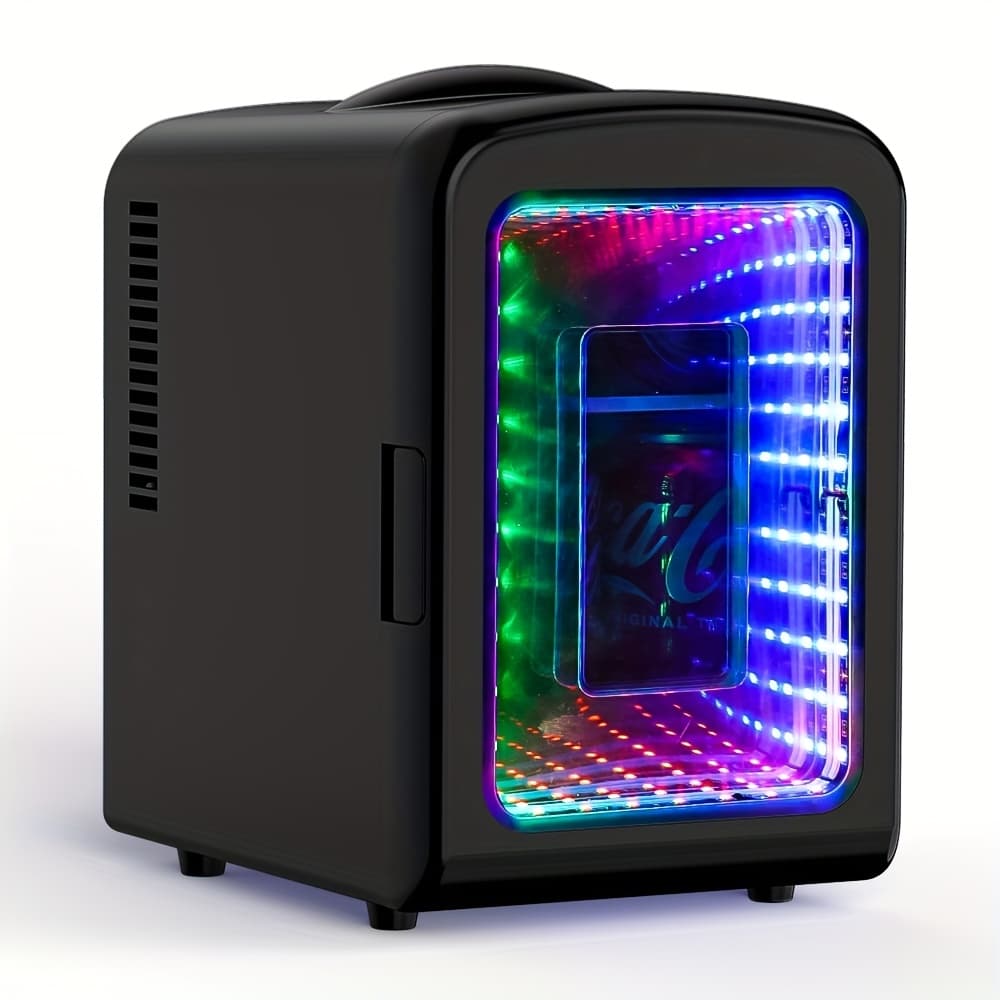 TEMU 4 Liter Mini Fridge And Fridge, Mini Refrigerator, Mirrored Door With Light, Portable Cooler For Cosmetics/ Food, Good For Beauty Enthusiast.