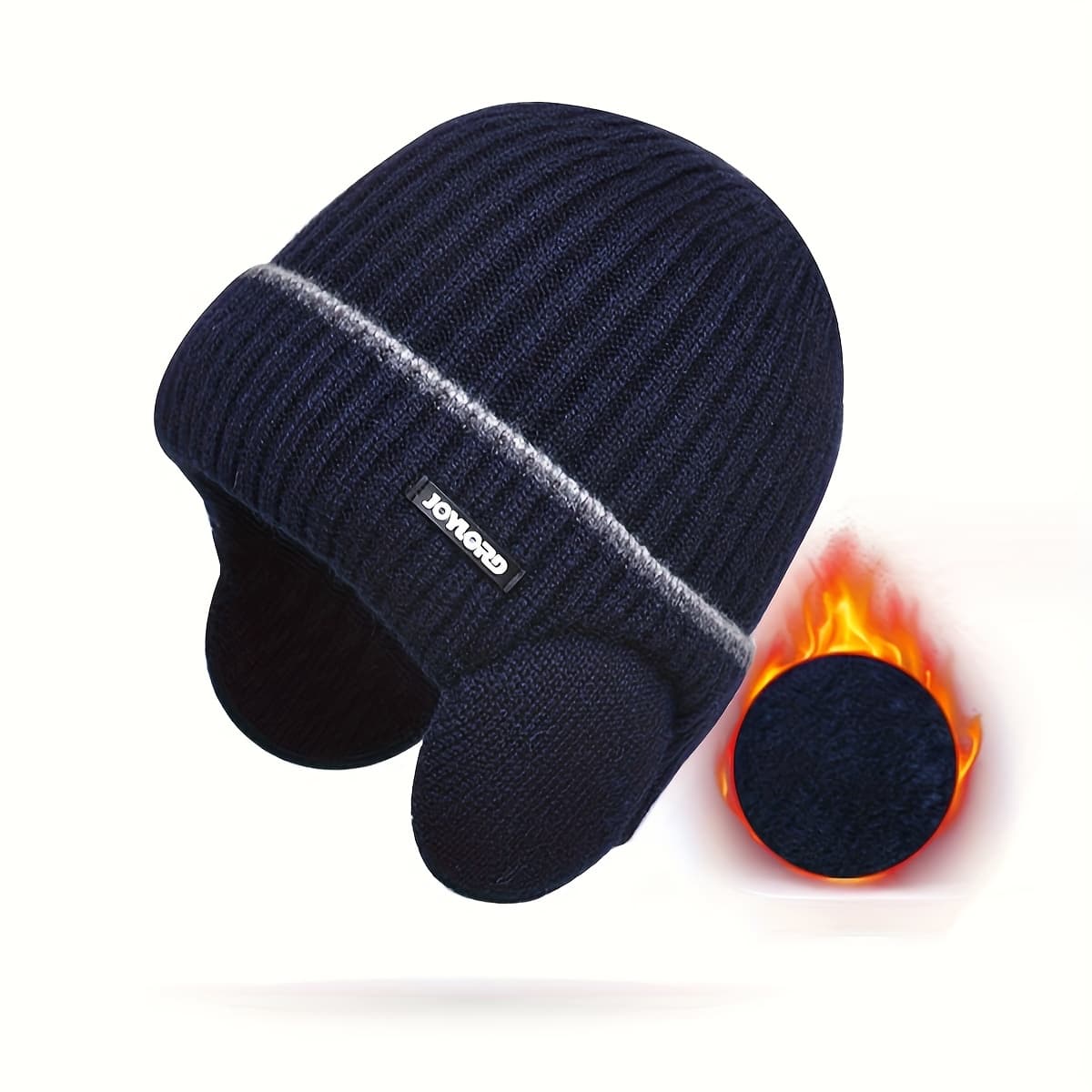 TEMU Men's And Women's Black Label Outdoor Cycling -lined Thick Knitted Yarn Hat With Ear Flaps And Warm Pack
