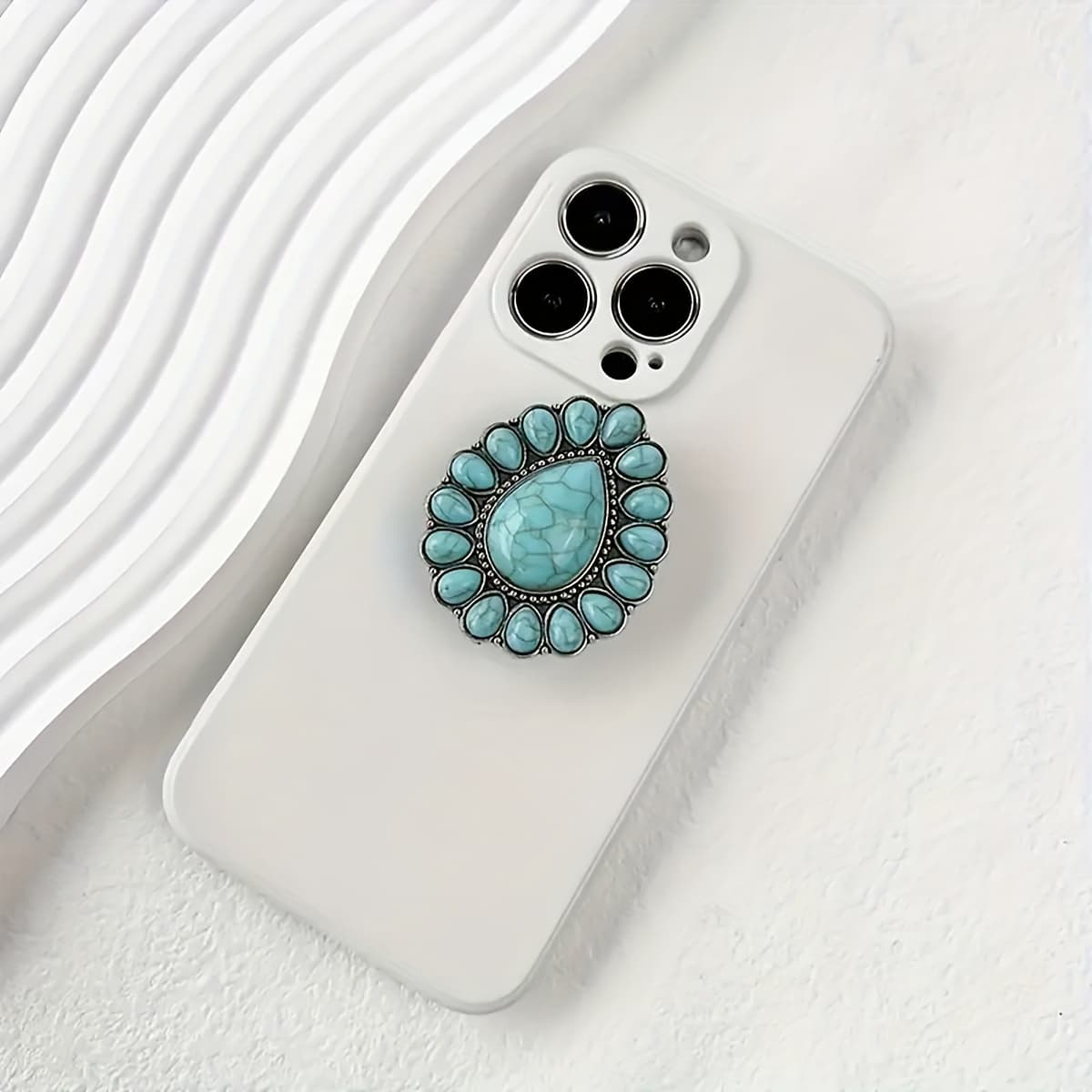 TEMU 1pc Retro Turquoise Desktop Phone Stand, Luxurious Turquoise Phone Slide-out Holder