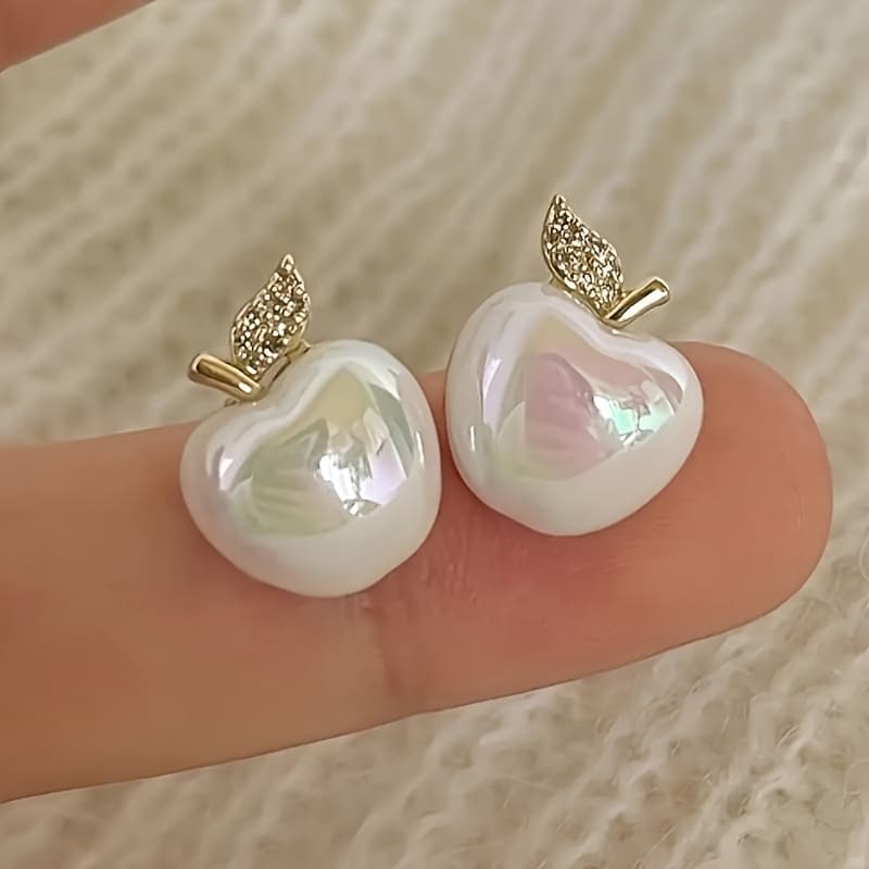 TEMU Elegant & Cute -shaped Stud Earrings With Cubic Zirconia And Pearl, 925 Sterling Silver Posts - Ideal For Casual Wear Or Music Festivals, Cute Stud Earrings