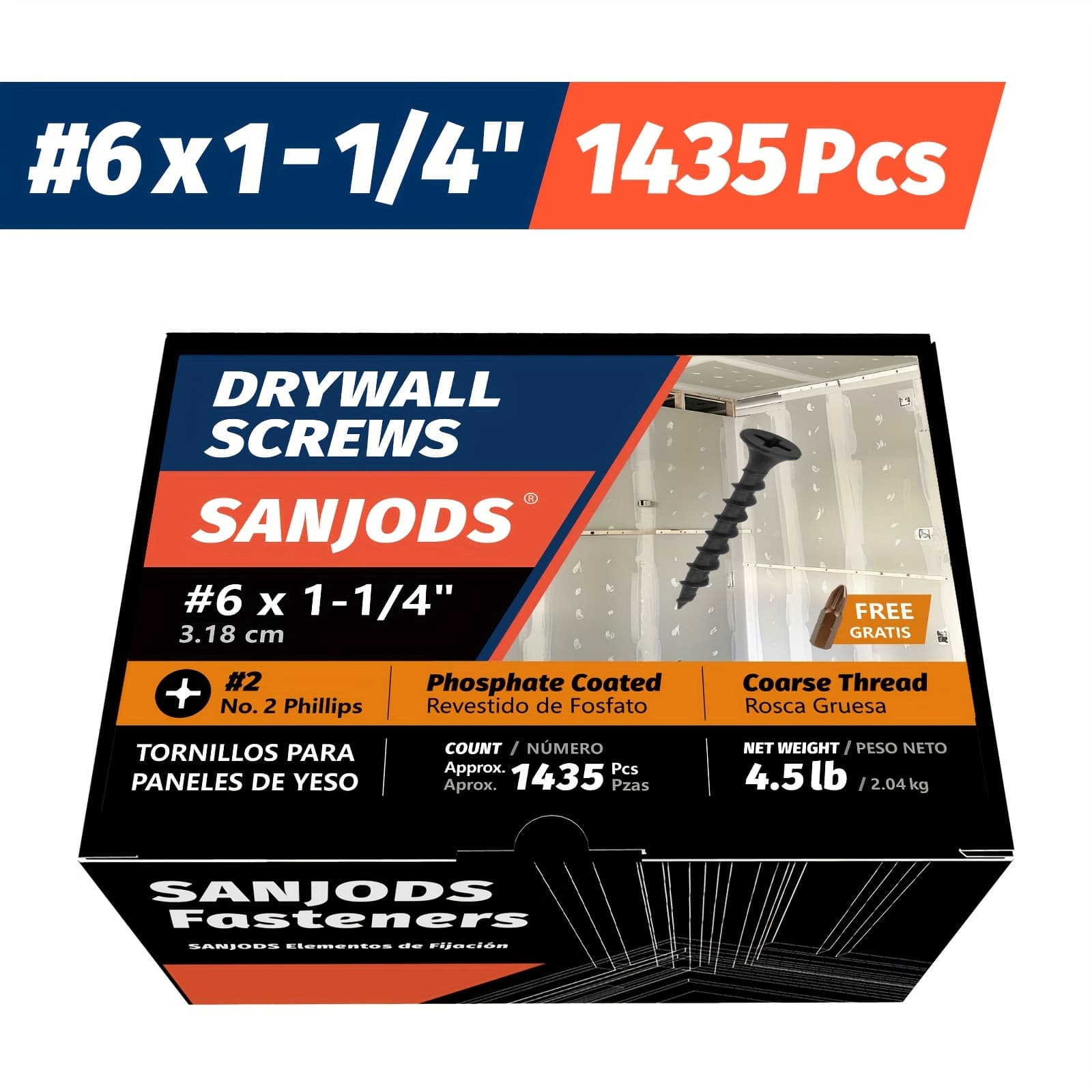 TEMU 4.5 Lbs #6 X 1-1/4" Drywall Screws, #2 Phillips Bugle Head, Coarse Thread , Black, Wood Screws, 4. (1435-pack)