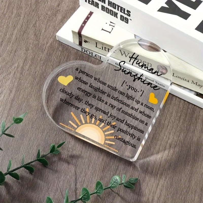 TEMU 2d Flat - [2d Flat] Acrylic Heart-shaped Decorative Plaque In 2d Design - Of Human Sunshine, Ideal For Appreciation To For , Featuring , Suitable For Home Or Office Decor