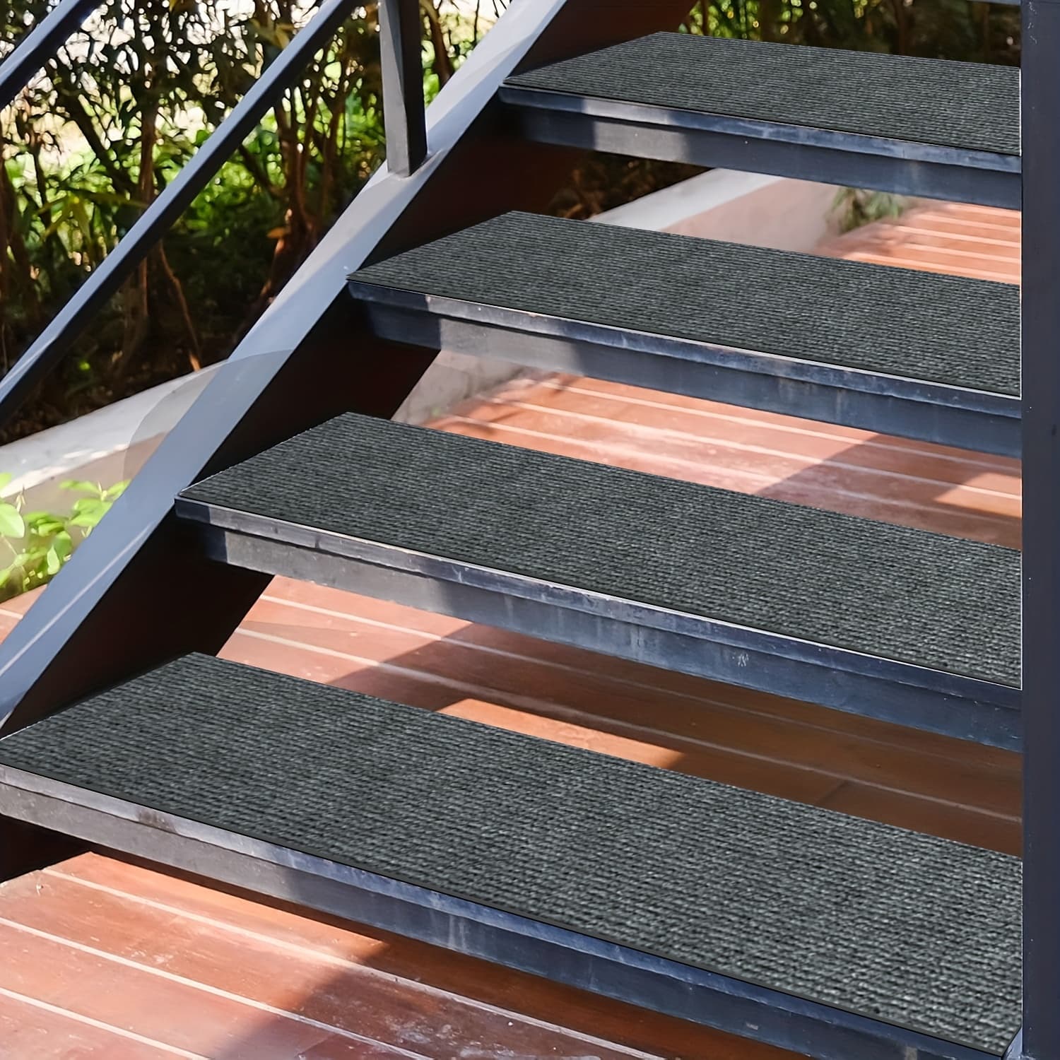 TEMU 4/8/12pcs Outdoor Stair Treads Non Slip Mat, Weather Resistant Exterior Grip Tape For Wooden Steps - Non Slip Stair Treads - Anti Skid Strips - Waterproof Adhesive Treads