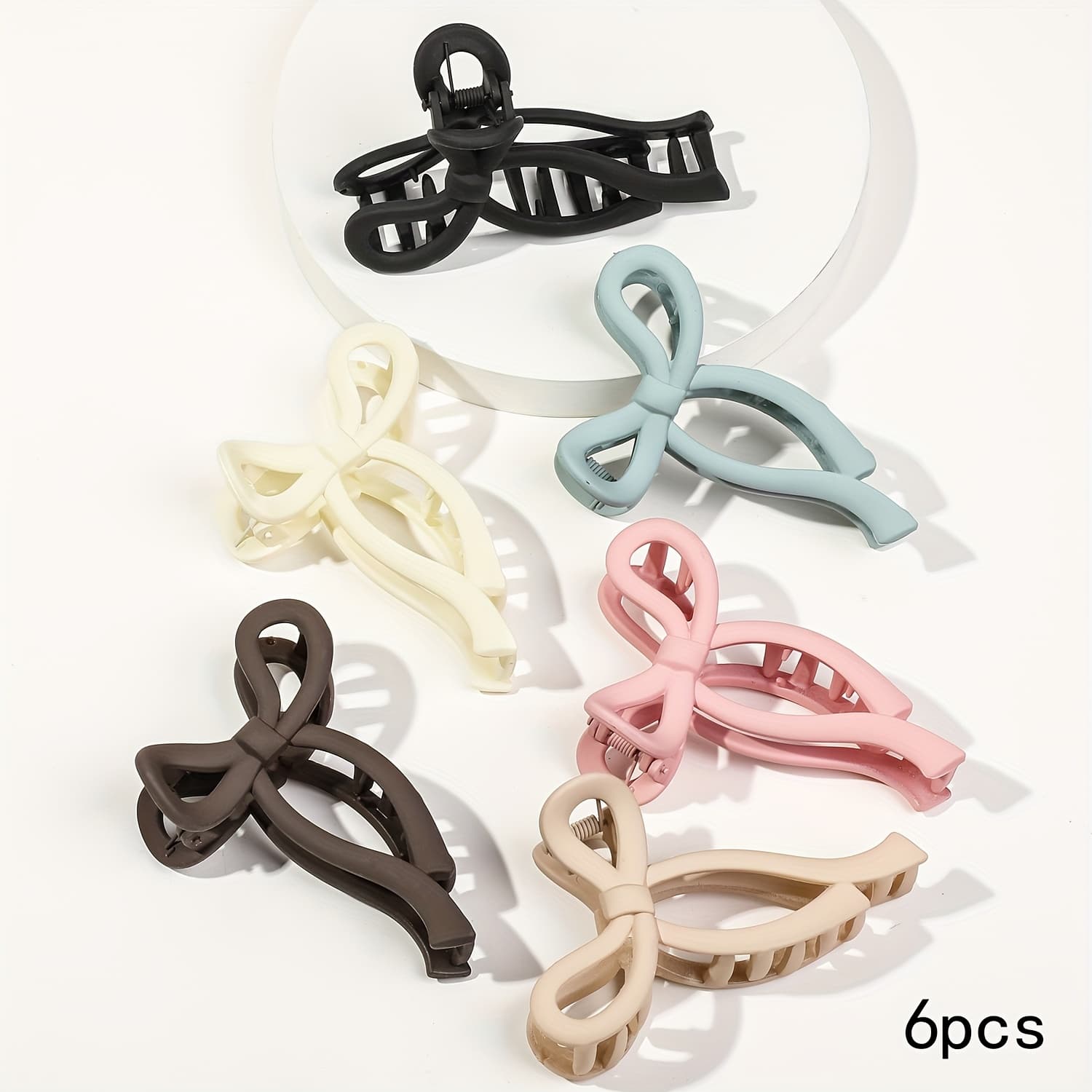 TEMU 6pcs Set Of Cute, Versatile, Minimalist, High-end Large Hair Clips With Bow Ribbons