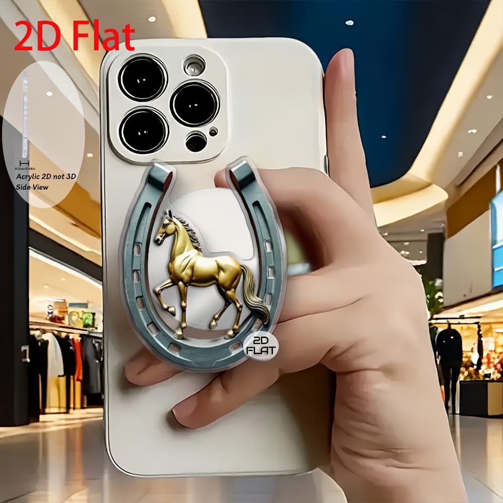 TEMU 2d Flat Fashion Horseshoe Inlaid Acrylic Retractable Mobile Phone Holder, Pop-up Mobile Phone Holder