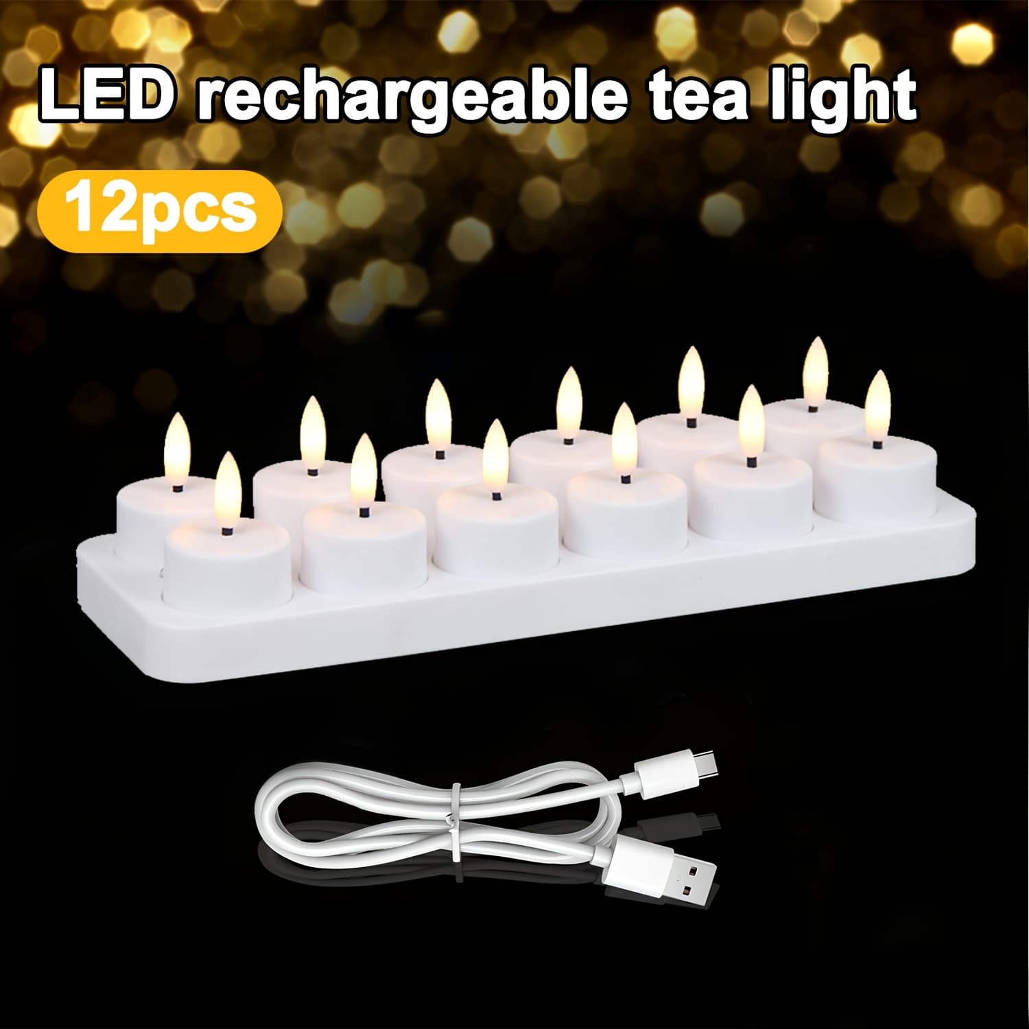 TEMU Led Tea Wax Lamp With Timer Function, 4/6/8/12 Rechargeable Tea Wax Lamp, Led Candlelight Flashing, Suitable For Room, Living Room, Halloween, Christmas, Dining Table And Party Decoration