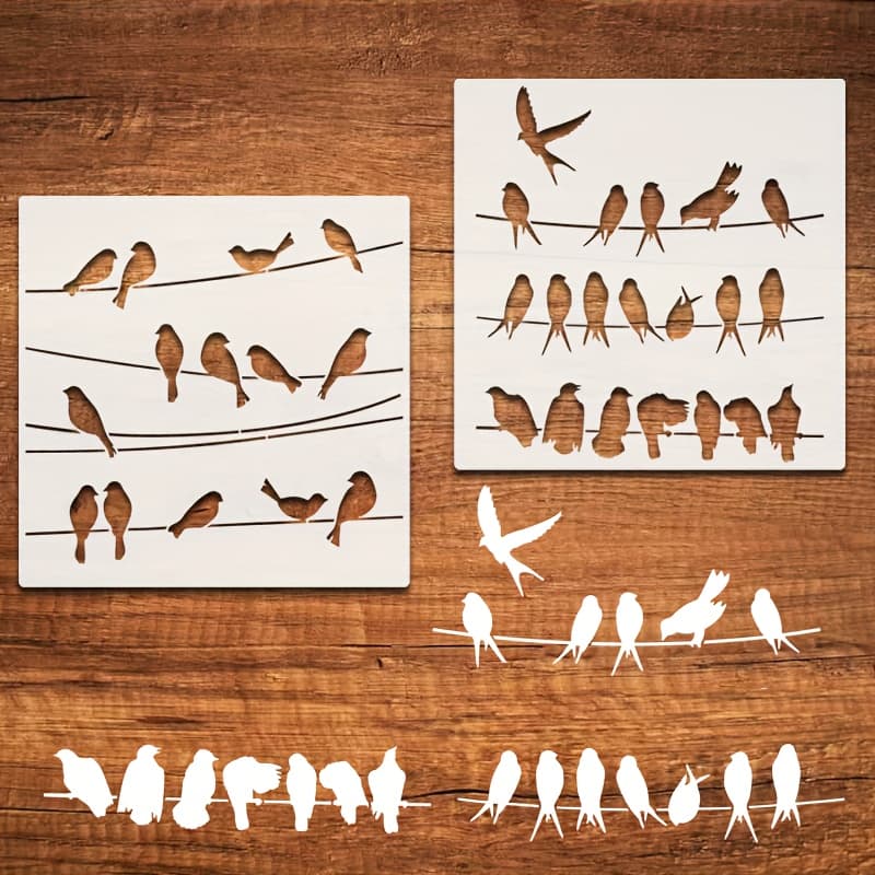 TEMU 2pcs Birds On Wire Stencils, 11 Inch Reusable Birds On The Wire Painting Stencil For Wall Art, Wood Signs, Furniture & Diy Decor