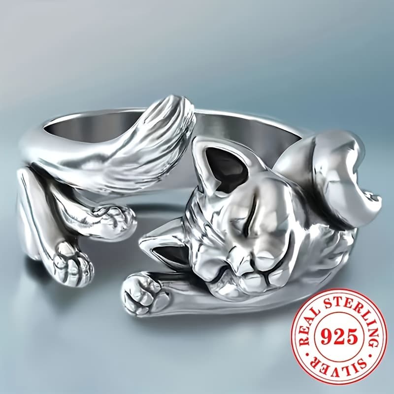 TEMU 925 Sterling Silver Adjustable Ring - Vintage Cute For Women - Wear For Halloween Party And Banquet Accessory