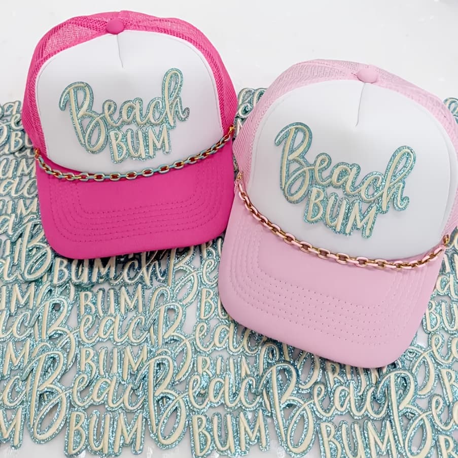 TEMU 6pcs Beach Bum Iron-on Patches For Trucker Hats, Embroidered Cloth Patches For Jeans, Jackets, Backpacks, And Truck Driver Hats - Hot Melt, Beach Theme With Palm Trees And , Beach Accessories