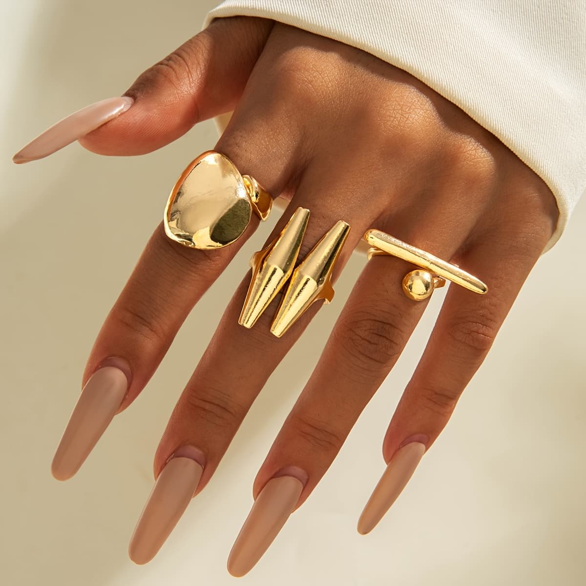 TEMU 3pcs Set, Stylish And Unique, Metallic Glossy Open-ring Set, Geometric Irregular Ring Set, Suitable As A Gift For At Parties And Banquets