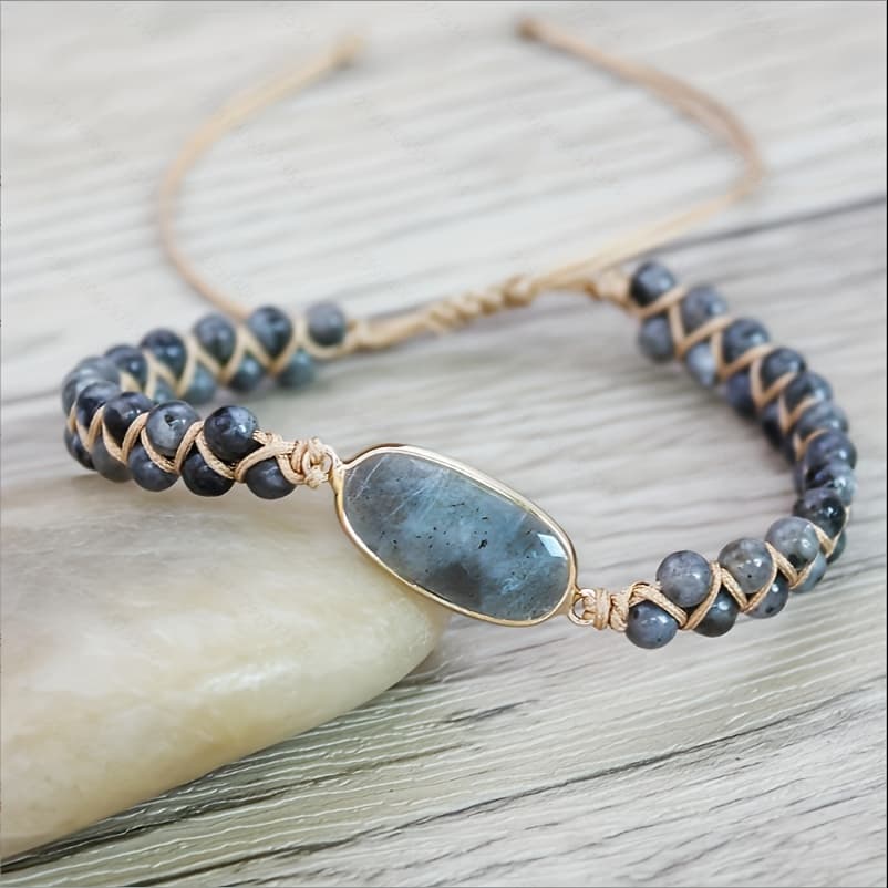 TEMU Minimalist Natural Labradorite Adjustable Beaded Bracelet, Unisex//autumn Winter Jewelry/fall Gifts