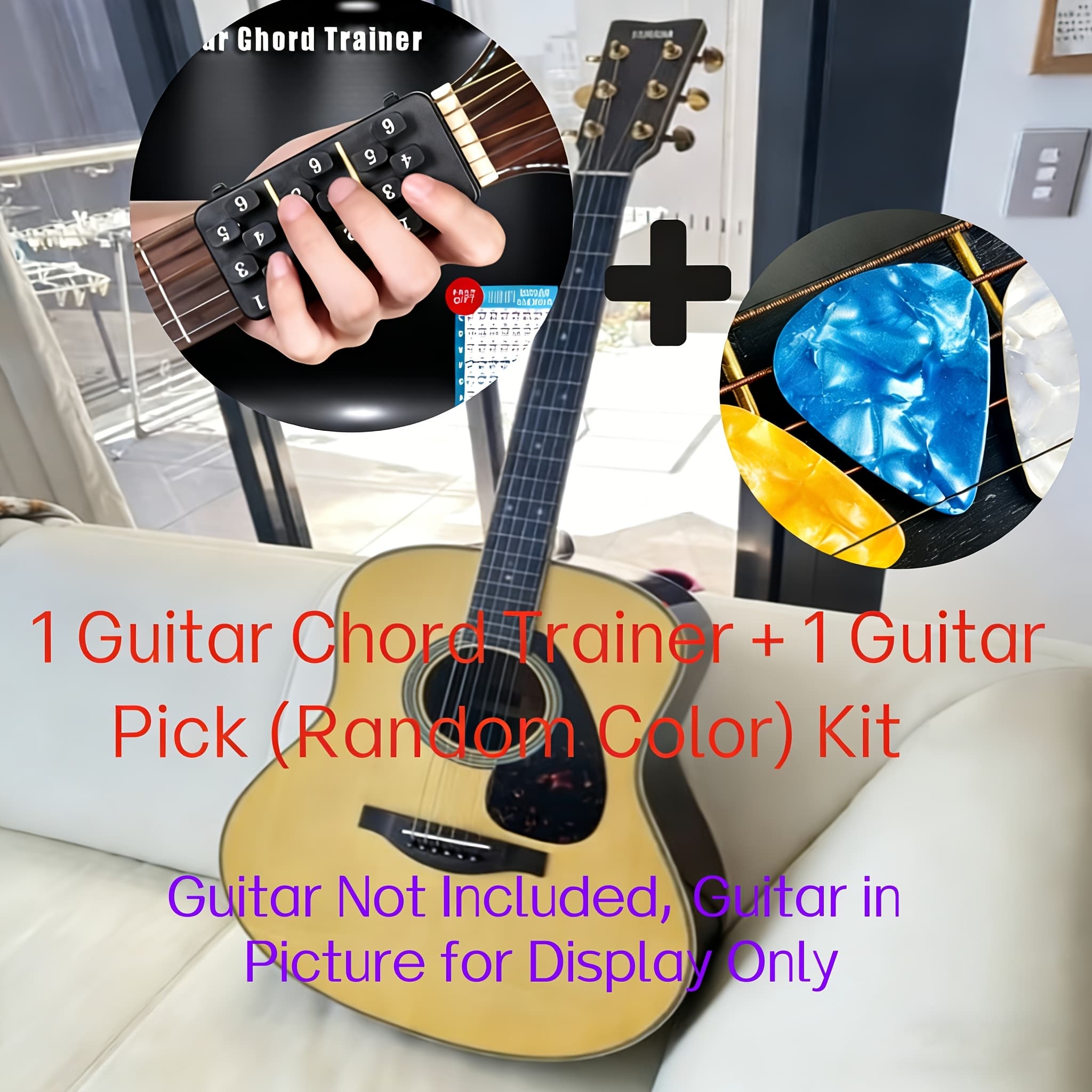TEMU 1pc Of Acoustic Guitar Chord Trainer Designed For Novices - A Portable Folk Guitar Learning System Ranging From 38 To 41 Inches, Complete With An Easy-to-use Reference Chart