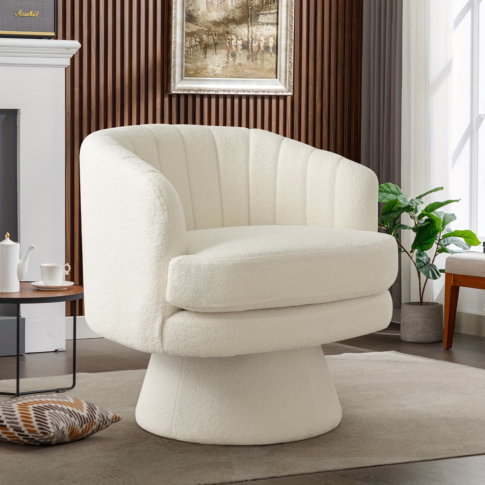 TEMU Modern Round Back Large Single Sofa Chair, 360 Degree Swivel Soft Leisure Chair, Living Room, Dining Room Decoration Chair
