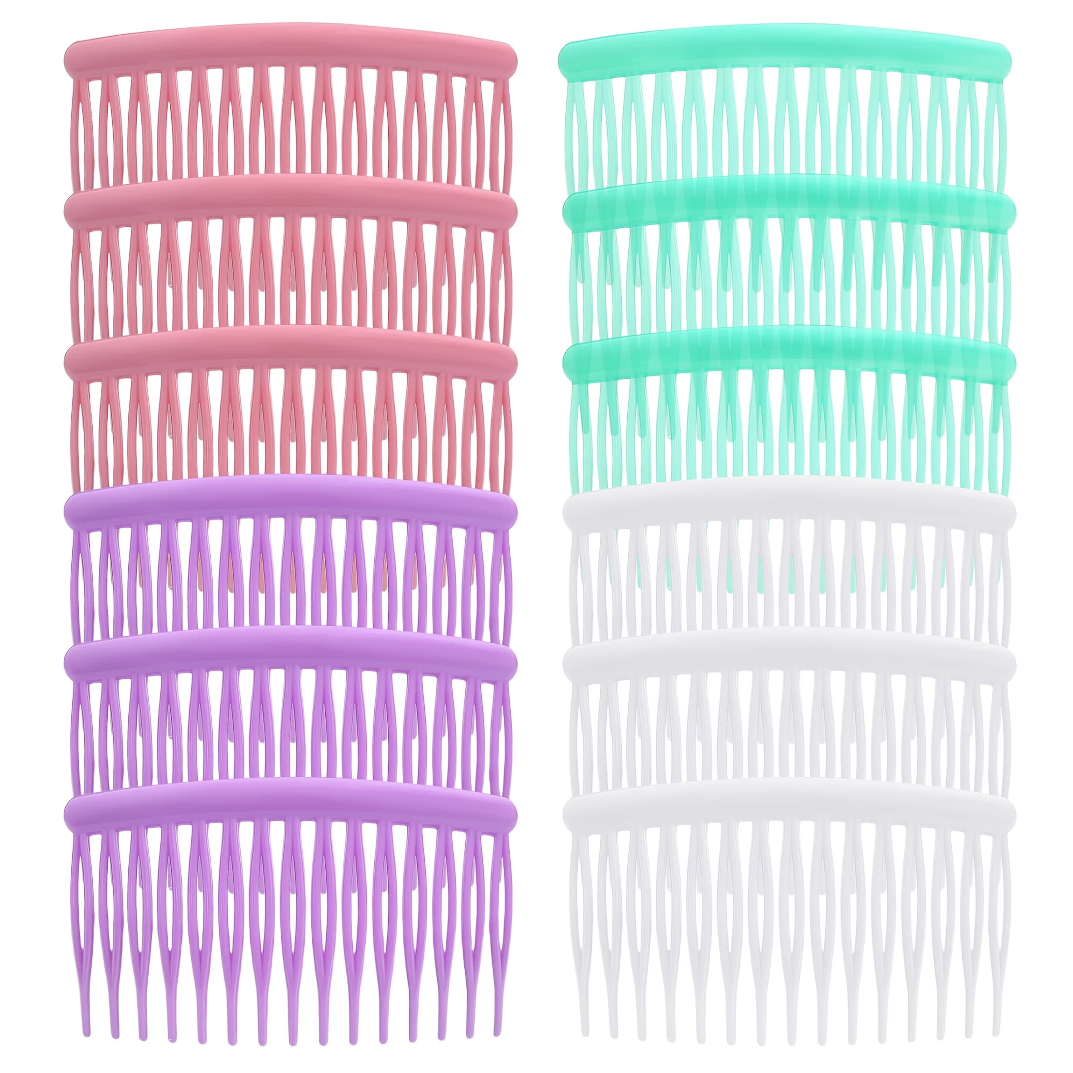 TEMU 12pcs Pastel Color Hair Combs Set For Women, 15 Teeth Fine-tooth Plastic Bridal Wedding Veil Combs, Diy Craft Headpiece For French Twist Bun