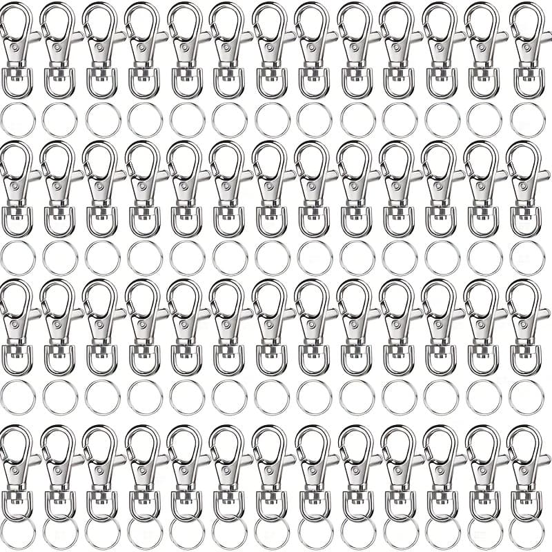 TEMU 100 Mini Swivel Clasps With Key Ring - Durable Metal Construction For Diy Keychains, Jewelry, And Crafts - Silvery Tone