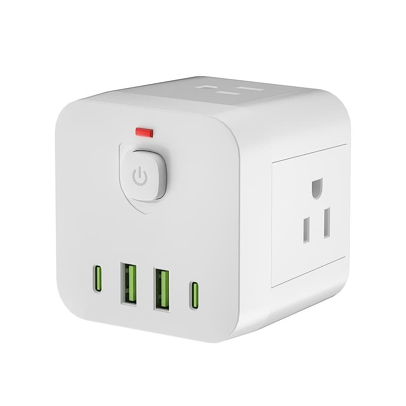 TEMU Outlet With 4 Wide Sockets, Featuring And Protection. It Includes 8 Ports: 4 Ac Sockets, 2 Usb-a, And 2 Usb-c. Lightweight And Portable, In Design With Black And White Options