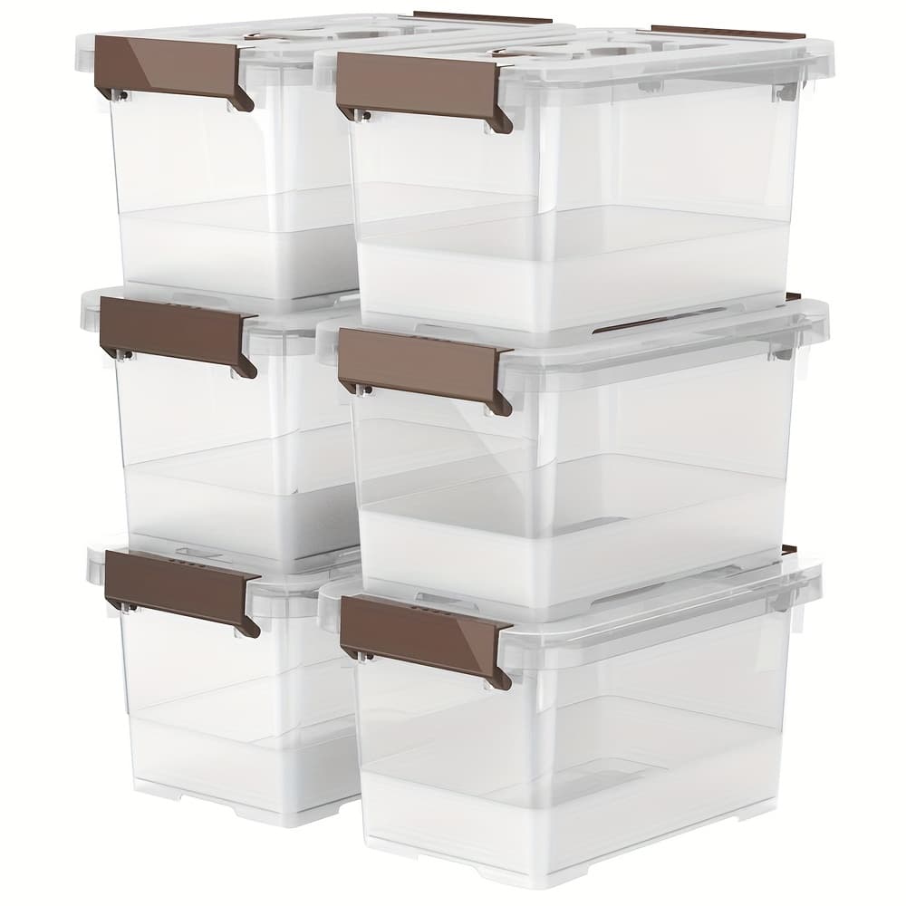 TEMU Transparent Plastic Catch Bins, 6-pack Storage Organizer Bins With Latching Handle And Lids