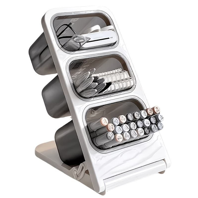 TEMU Desktop Pen Holder Organizer - Large Capacity Slant Design Suitable For Markers And Pens - Student Office Desk Storage Box
