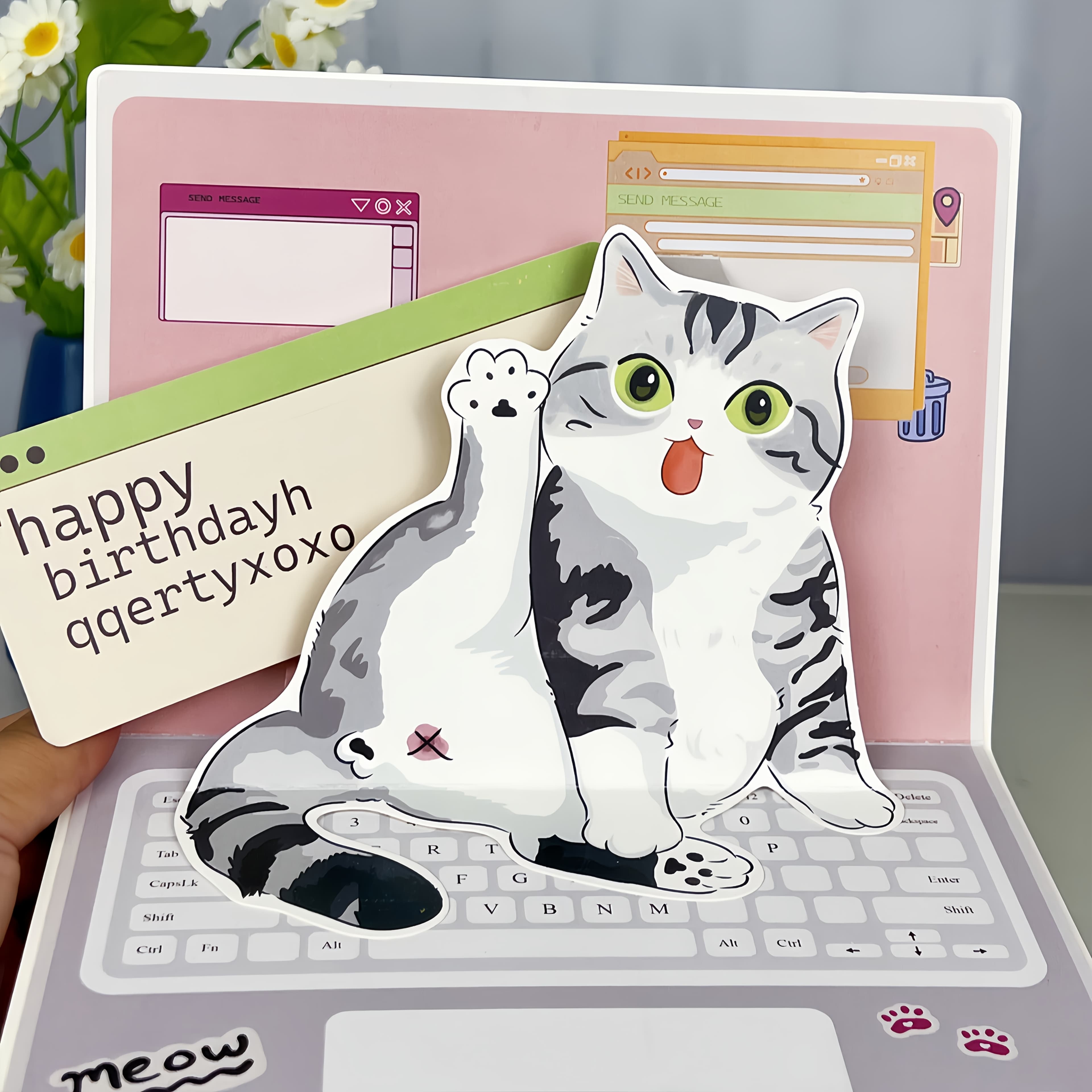 TEMU 1pc Pop-up 3d Greeting Card With Envelope, Kitten Design, Happy Birthday Card, Perfect For Cat Lovers, Men, Women, , , Grandpa, Grandma, Boyfriend, Girlfriend, And More
