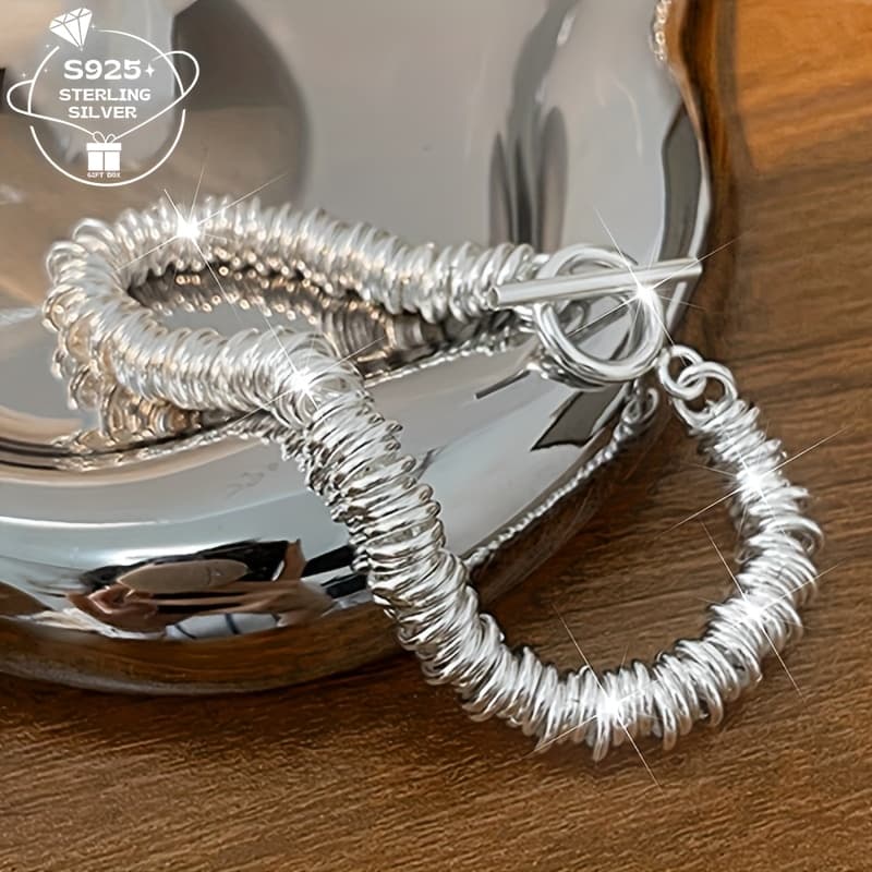 TEMU (trendy New Product) S925 Silver Big Round Women's Fashion Bracelet, Very Suitable For And Parties, Hypoallergenic, Very Suitable As A Holiday Gift