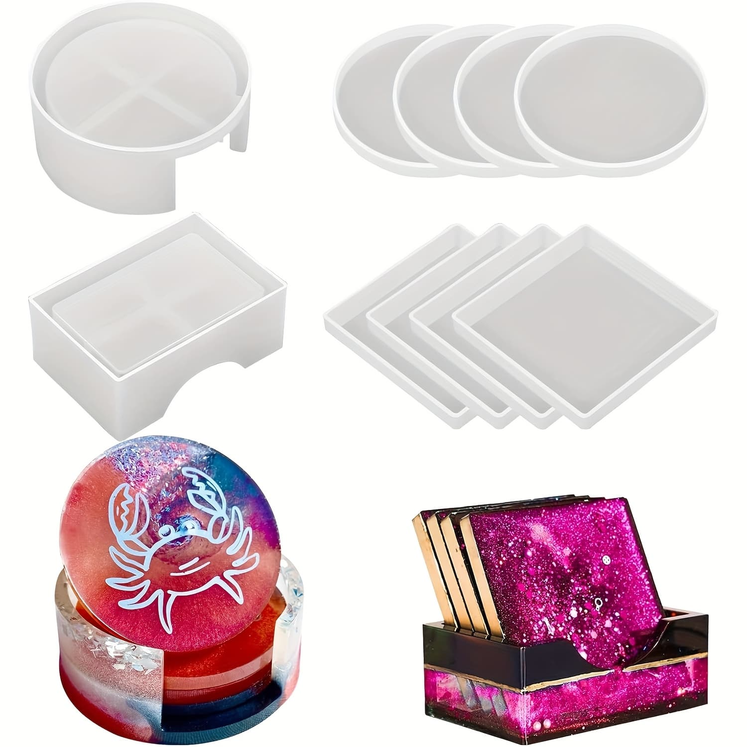 TEMU Resin Coaster Molds Set, Upgrade 10pcs Silicone Coaster Molds Kit Storage Box Mold For Resin Casting, Coaster Epoxy Resin Molds