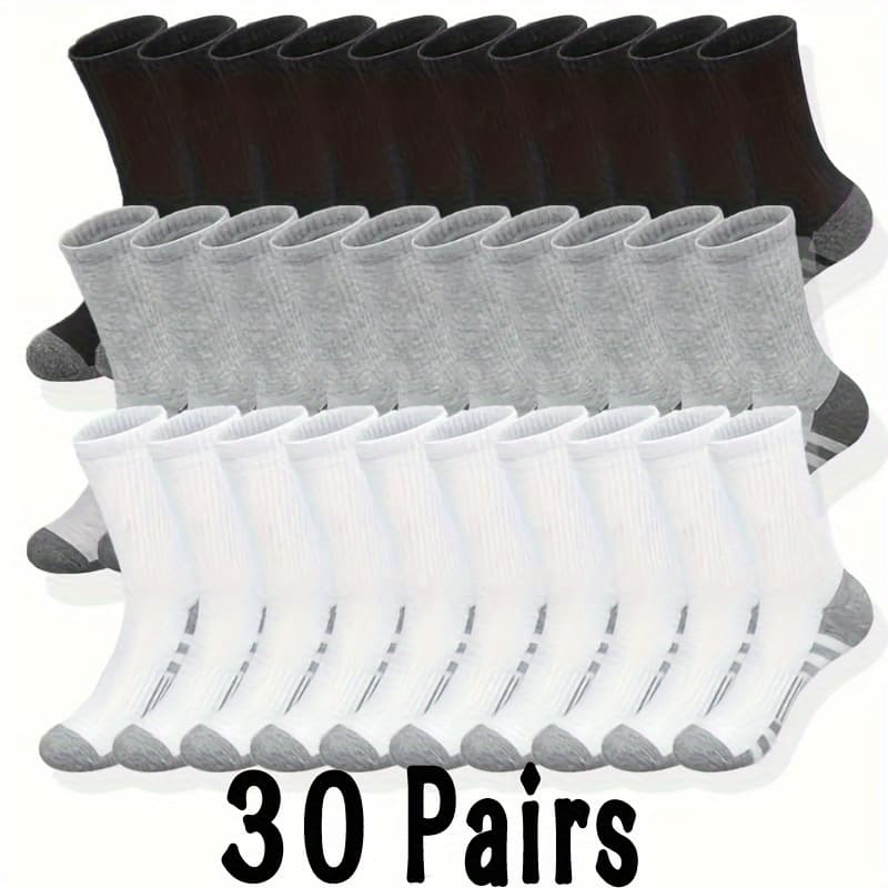 TEMU 10/ Pairs Men's Fashion Mid-calf Socks | Black, White, Grey, Breathable Comfortable For Basketball, Running, And Outdoor Activities, Suitable For All