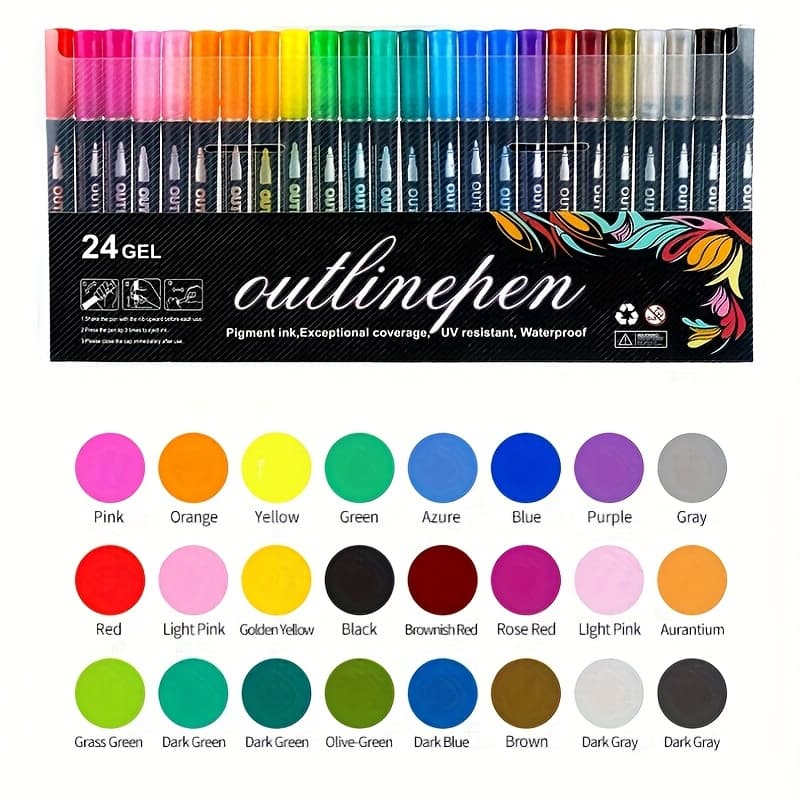 TEMU Double-line Contour Pen, Fantasy Flash Pen, Metal Color Marker, Manual Fluorescent Marker Pen