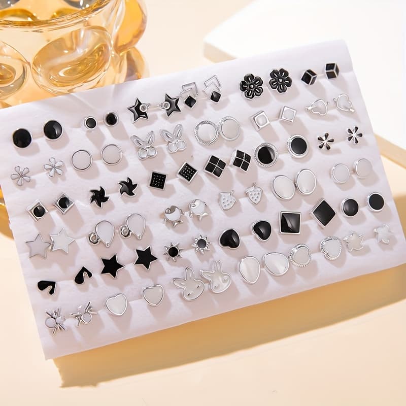 TEMU (random Style) 72pcs Set Of Fashionable Strawberry Cherry And Other Geometric Element Stud Earrings Large Set Suitable For Women' Party Wear And Gifts For
