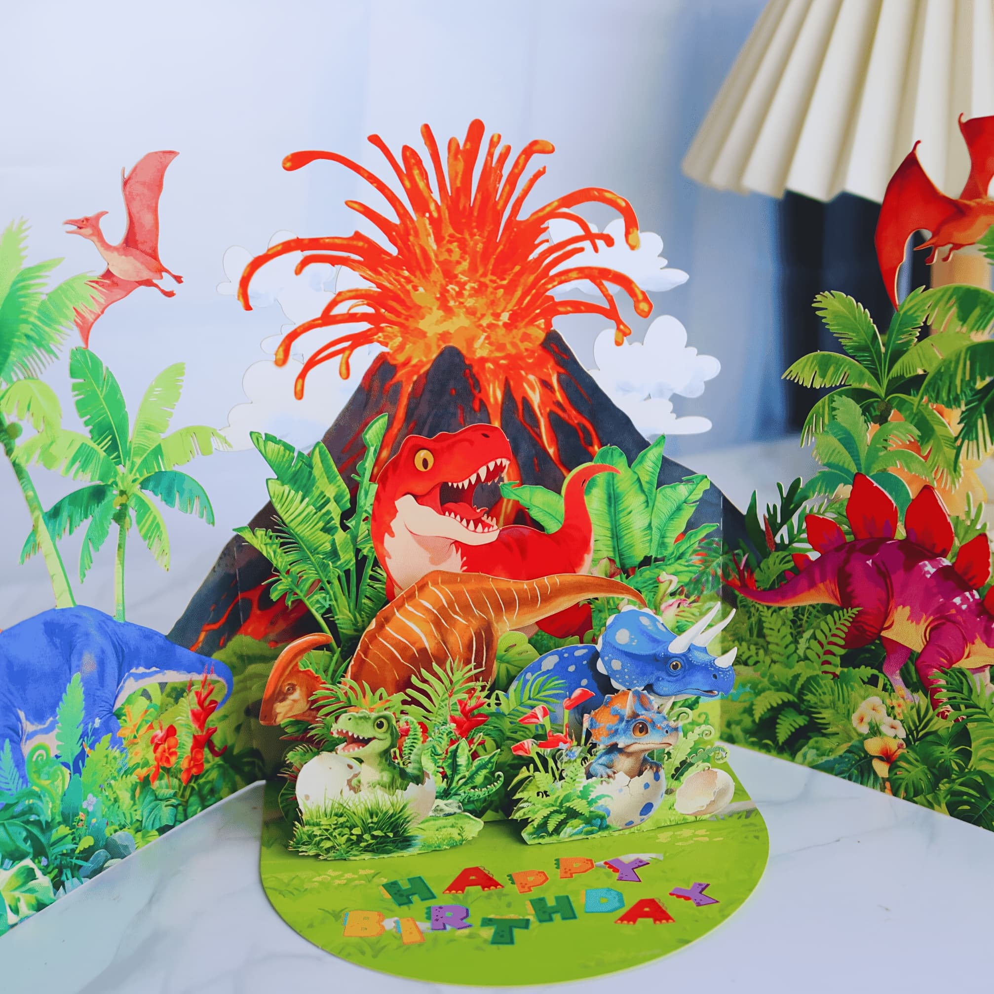 TEMU 1pc 3d Pop-up Dinosaur And Volcano Greeting Card, Paper Material, Perfect For Birthday, Friendship Day, Congratulations, Universal Holiday Use, Party Invitation Card