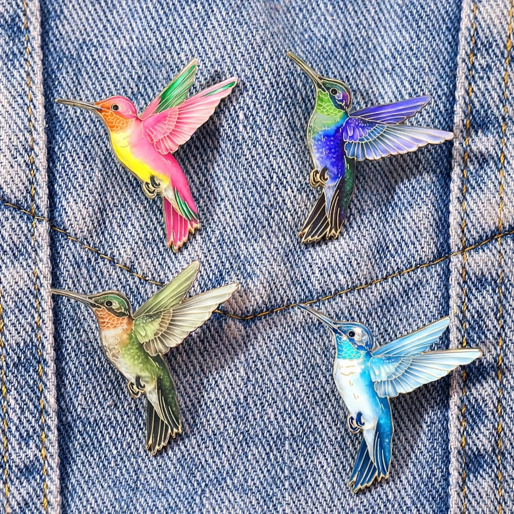 TEMU 4pcs Colorful Hummingbird Enamel Brooch Pins | Fashion Decorative Lapel Bag Badges, Alloy Jewelry Gifts