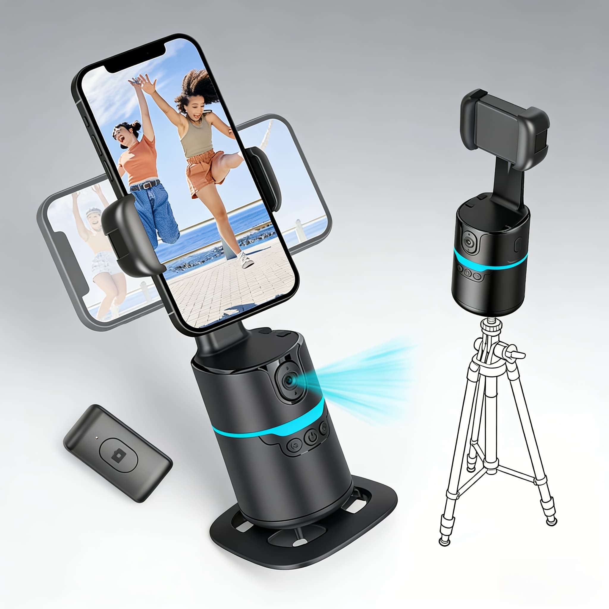 TEMU 2026 New Tracking Tripod | Ai Smart Facial Tracking Gimbal With , Required, Detachable Remote Control, 360° Rotation, Video/photo Activation