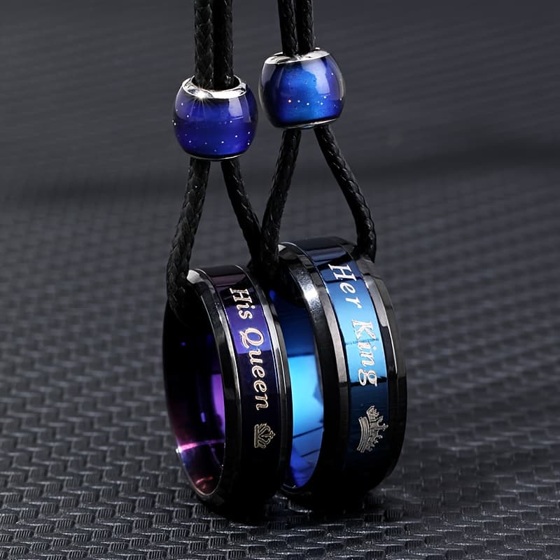 TEMU A Set Of 2 Stainless Steel Necklaces With Colorful Couple Rings And A Pendant Necklace For