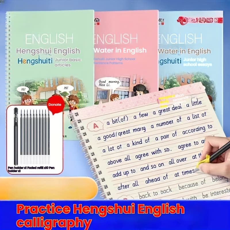 TEMU 3-volume/ Set English Handwriting Practice Notebook - With Writing Tools - Of English Calligraphy Letters