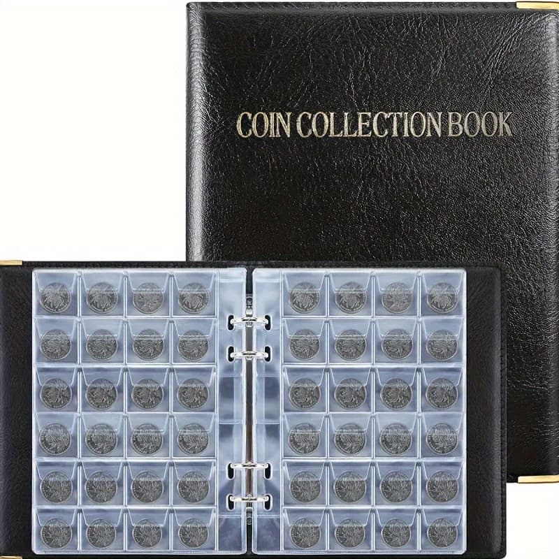 TEMU 240-grid Coin Collection Album Binder - Large Capacity Pvc Case With Transparent Plastic Sleeves For & Display, Collectors Of & Currency, Coin Collection Storage