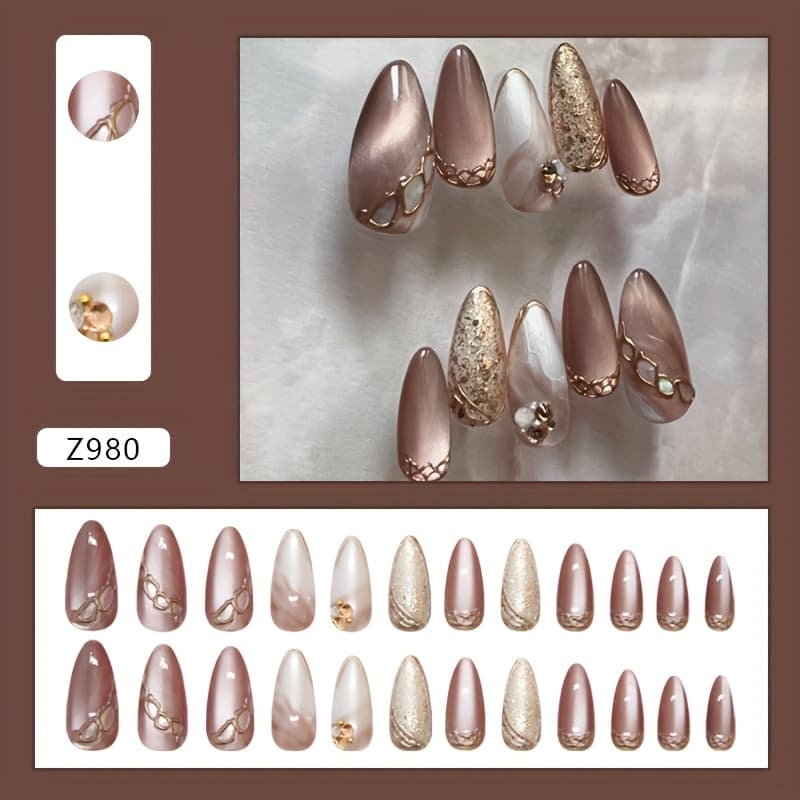 TEMU Brown Ombre Eye Fine Shimmer Romantic Autumn Winter 3d Metallic Atmosphere Nail Stickers Drill Style